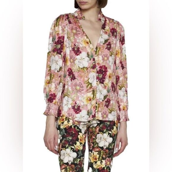 ALICE + OLIVIA Faux Pearl Floral Blouse size M - Picture 3 of 15